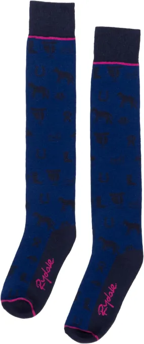 Horse Print Knee Length Riding Sock Denim