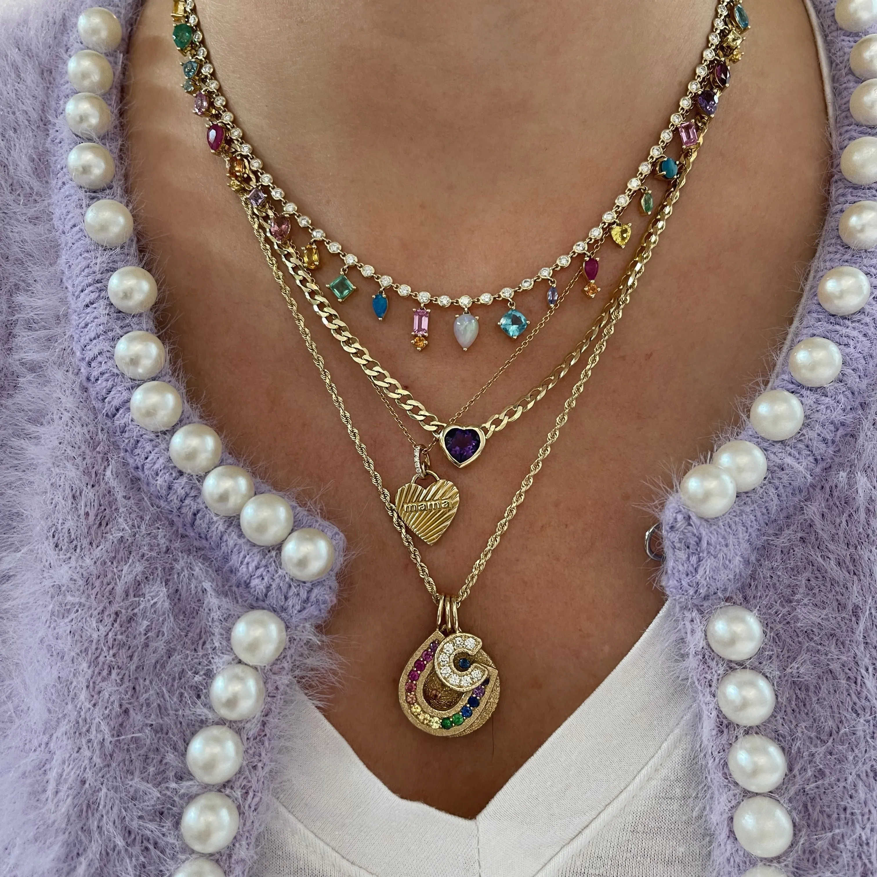 Luna Fluted Mama Heart with Diamond Bail