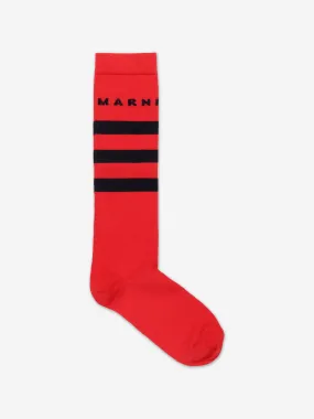 MARNI Kids Striped Logo Socks in Red