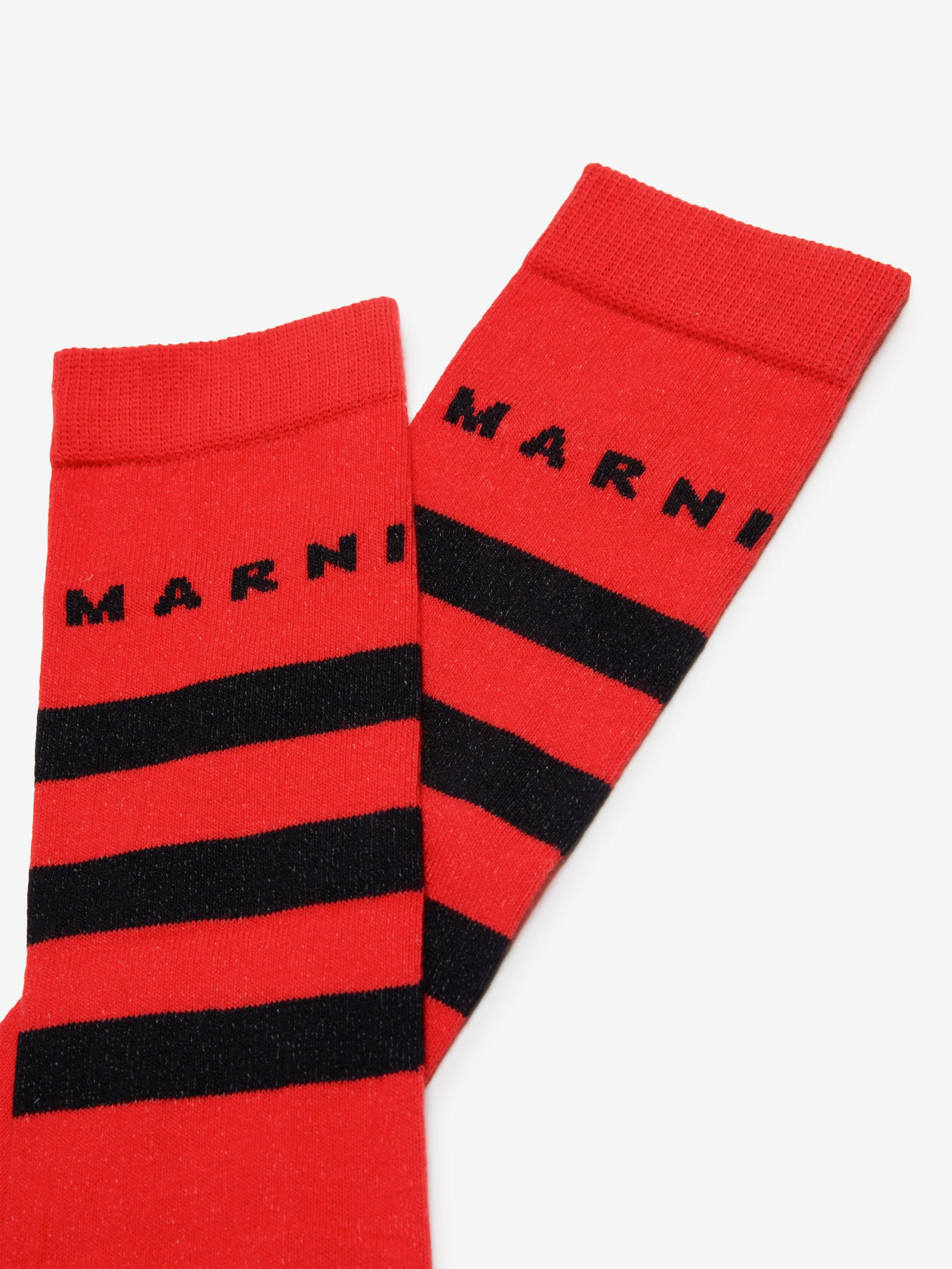 MARNI Kids Striped Logo Socks in Red