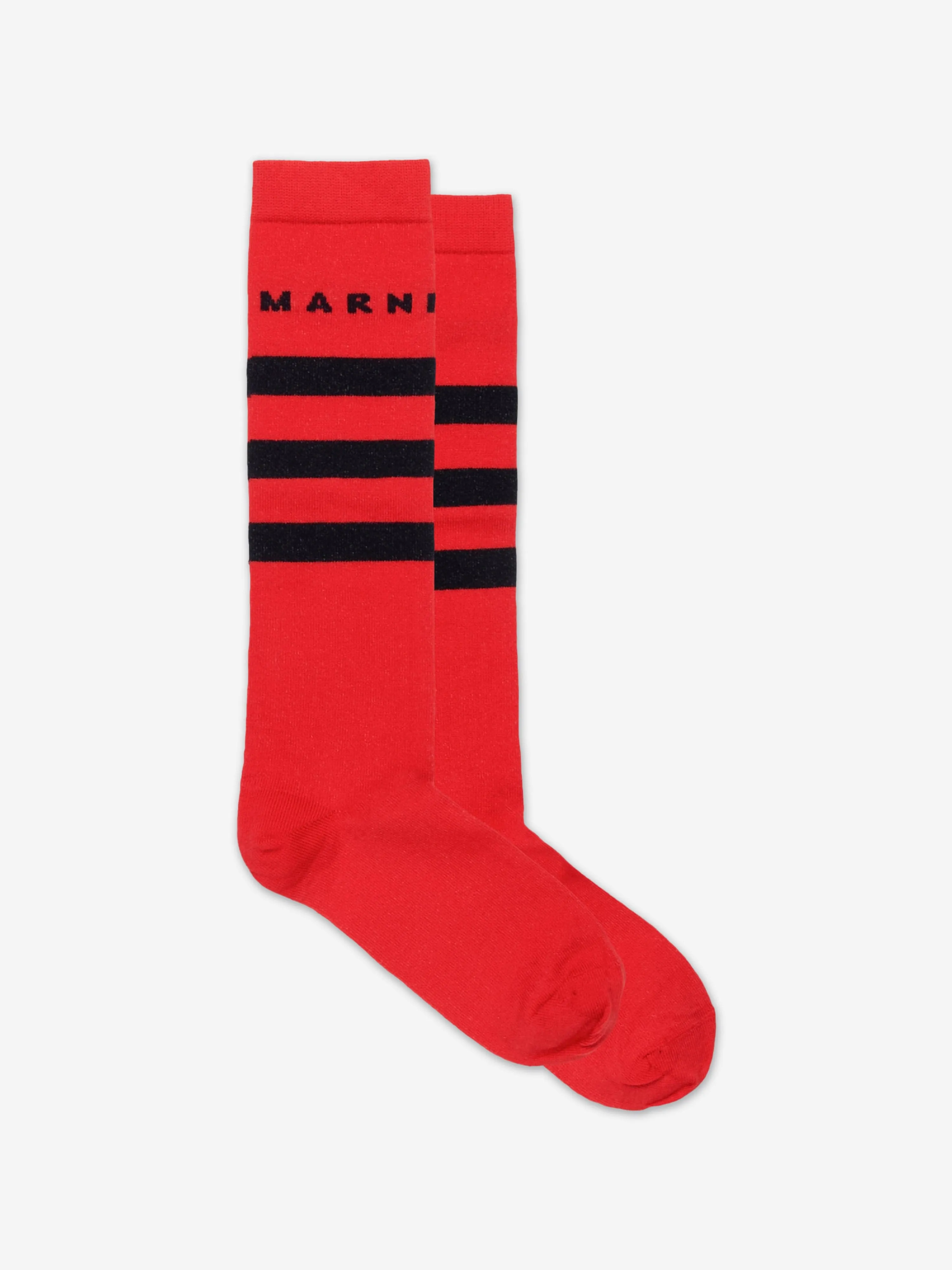 MARNI Kids Striped Logo Socks in Red