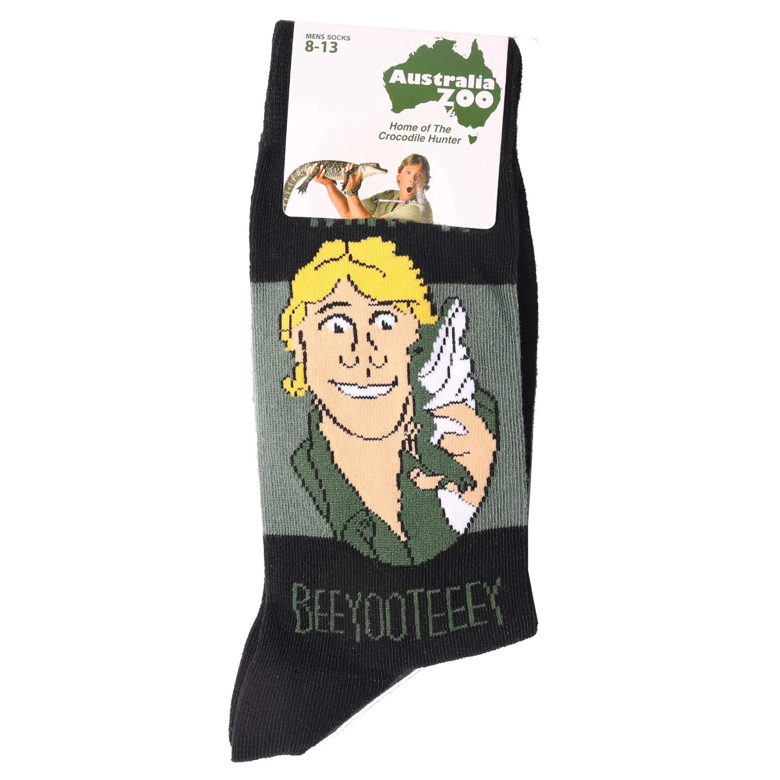 Men's Australia Zoo Beeyooteeey Cotton Crew Socks - Green