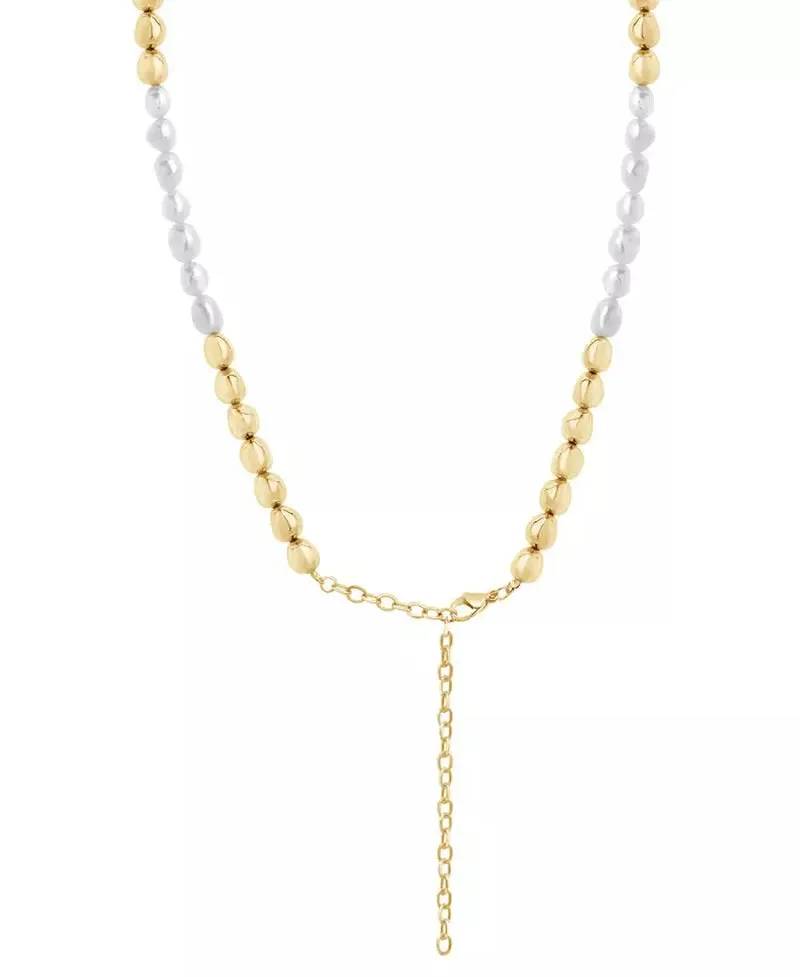 Men'S Cultured Baroque Freshwater Pearl (6Mm) Adjustable Necklace in Stainless Steel, 20"  4" Extender