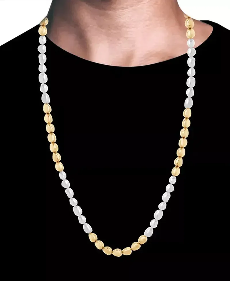 Men'S Cultured Baroque Freshwater Pearl (6Mm) Adjustable Necklace in Stainless Steel, 20"  4" Extender