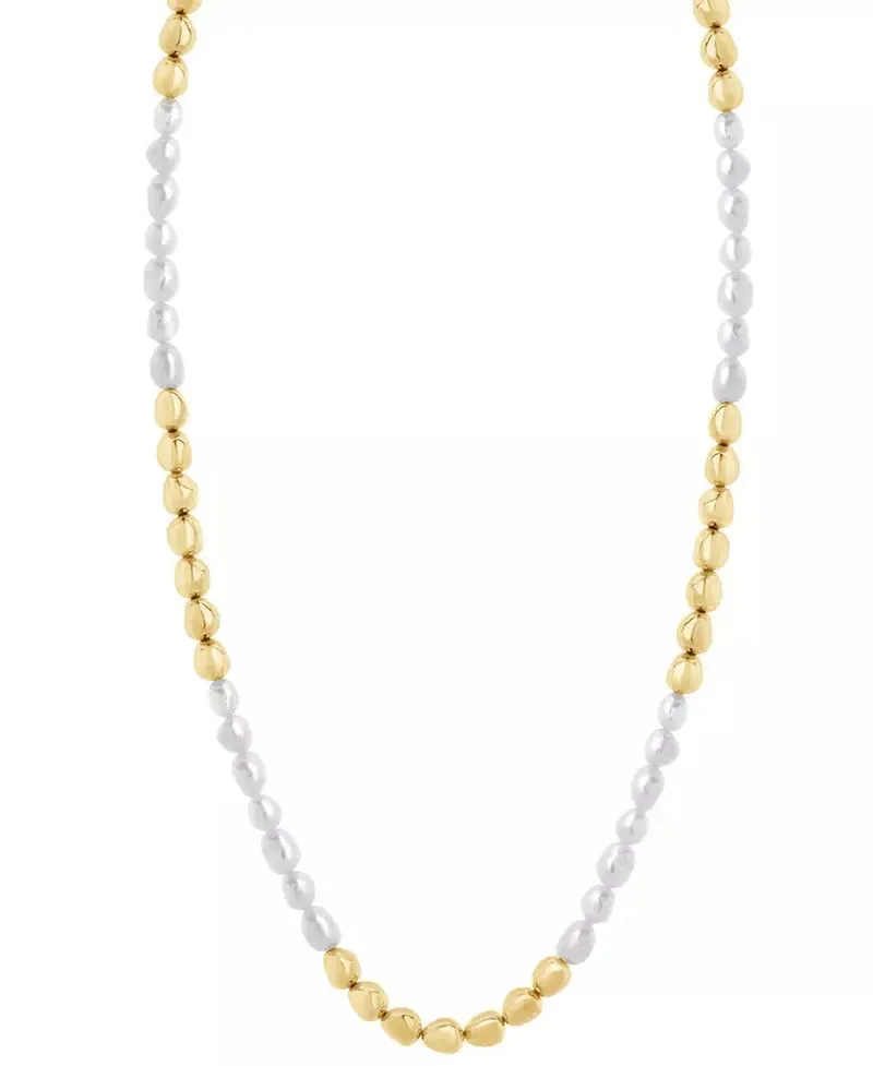 Men'S Cultured Baroque Freshwater Pearl (6Mm) Adjustable Necklace in Stainless Steel, 20"  4" Extender