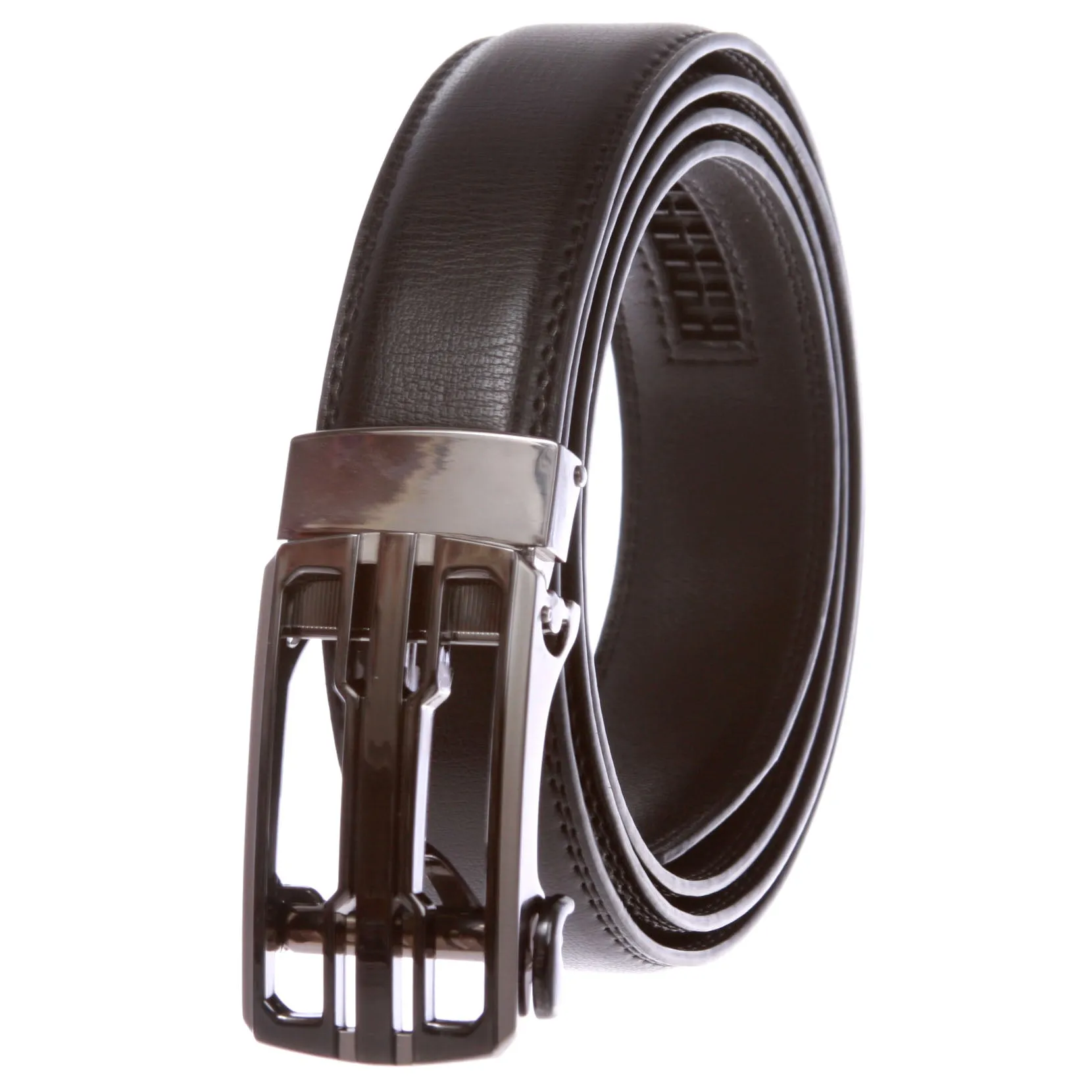 Men's s Automatic Buckle Cut-to-Fit Slide Ratchet Feather Edged Dress Belt