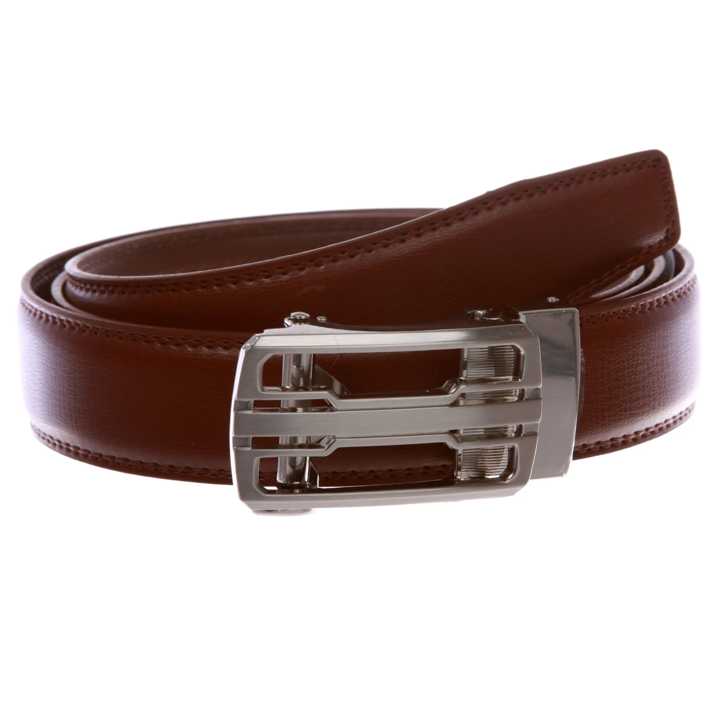 Men's s Automatic Buckle Cut-to-Fit Slide Ratchet Feather Edged Dress Belt