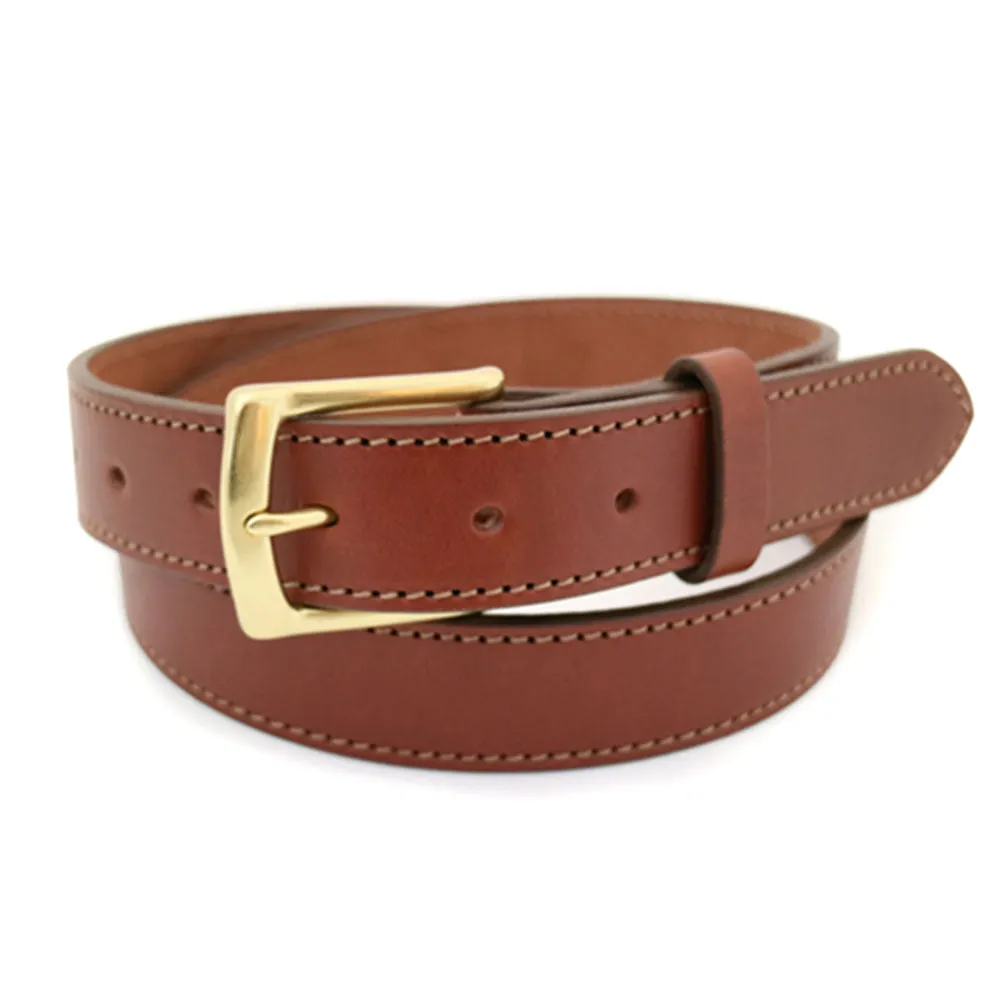 Narrow Cut Leather Dress Belt - Brass Buckle