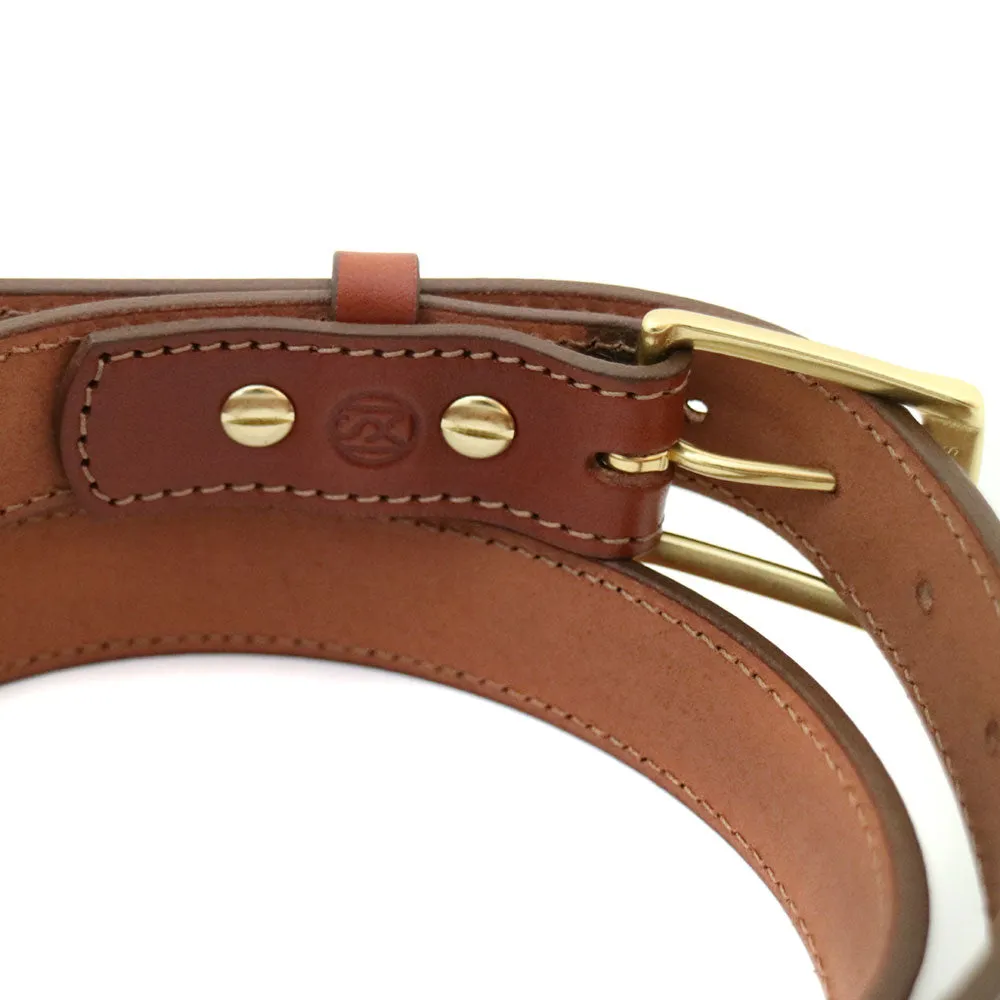 Narrow Cut Leather Dress Belt - Brass Buckle