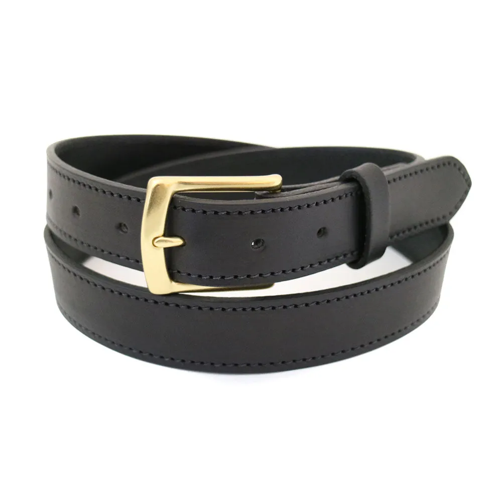 Narrow Cut Leather Dress Belt - Brass Buckle