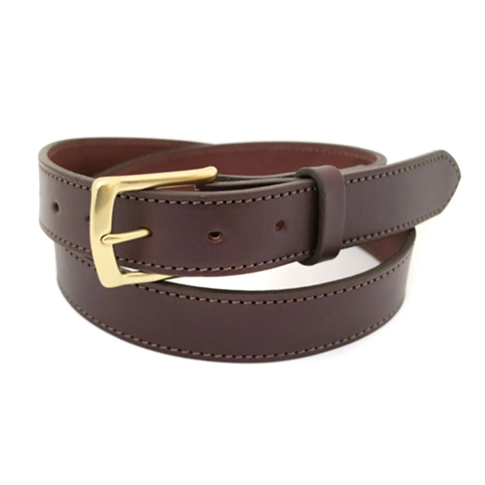 Narrow Cut Leather Dress Belt - Brass Buckle