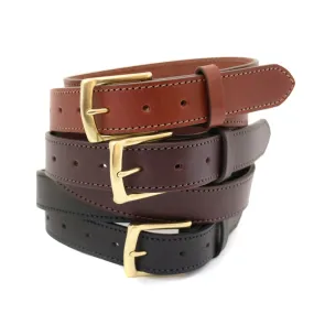 Narrow Cut Leather Dress Belt - Brass Buckle