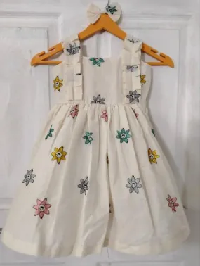 Off White Pure Cotton Cute Floral Print Frock