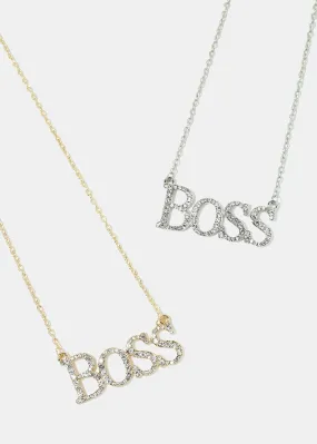 "BOSS" Rhinestone Pendant Necklace