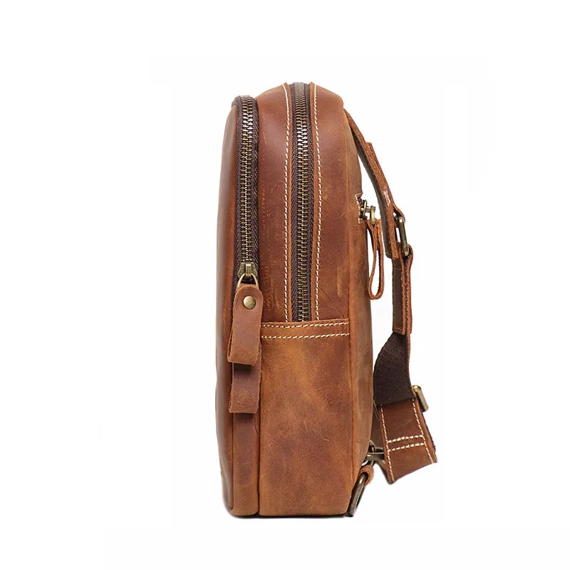 Retro Elegance Crazy Horse Leather Sling Bag
