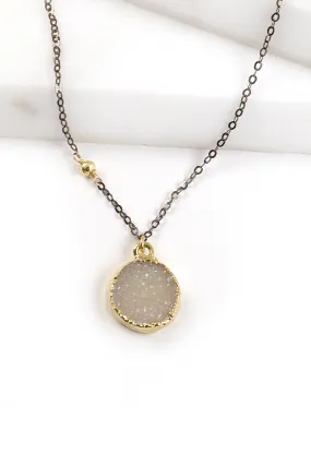 Round Druzy & Gunmetal Necklace