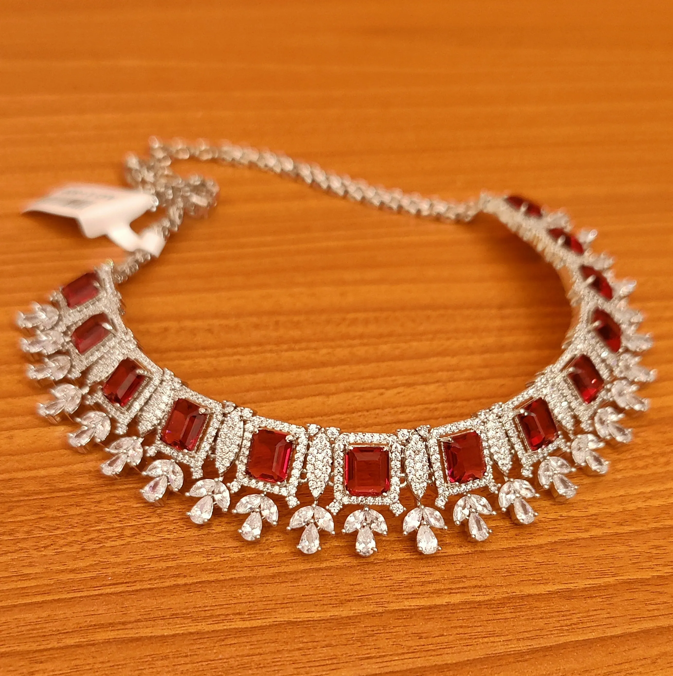 RUBY DIAMOND LOOK CZ STUDDED NECKLACE SET