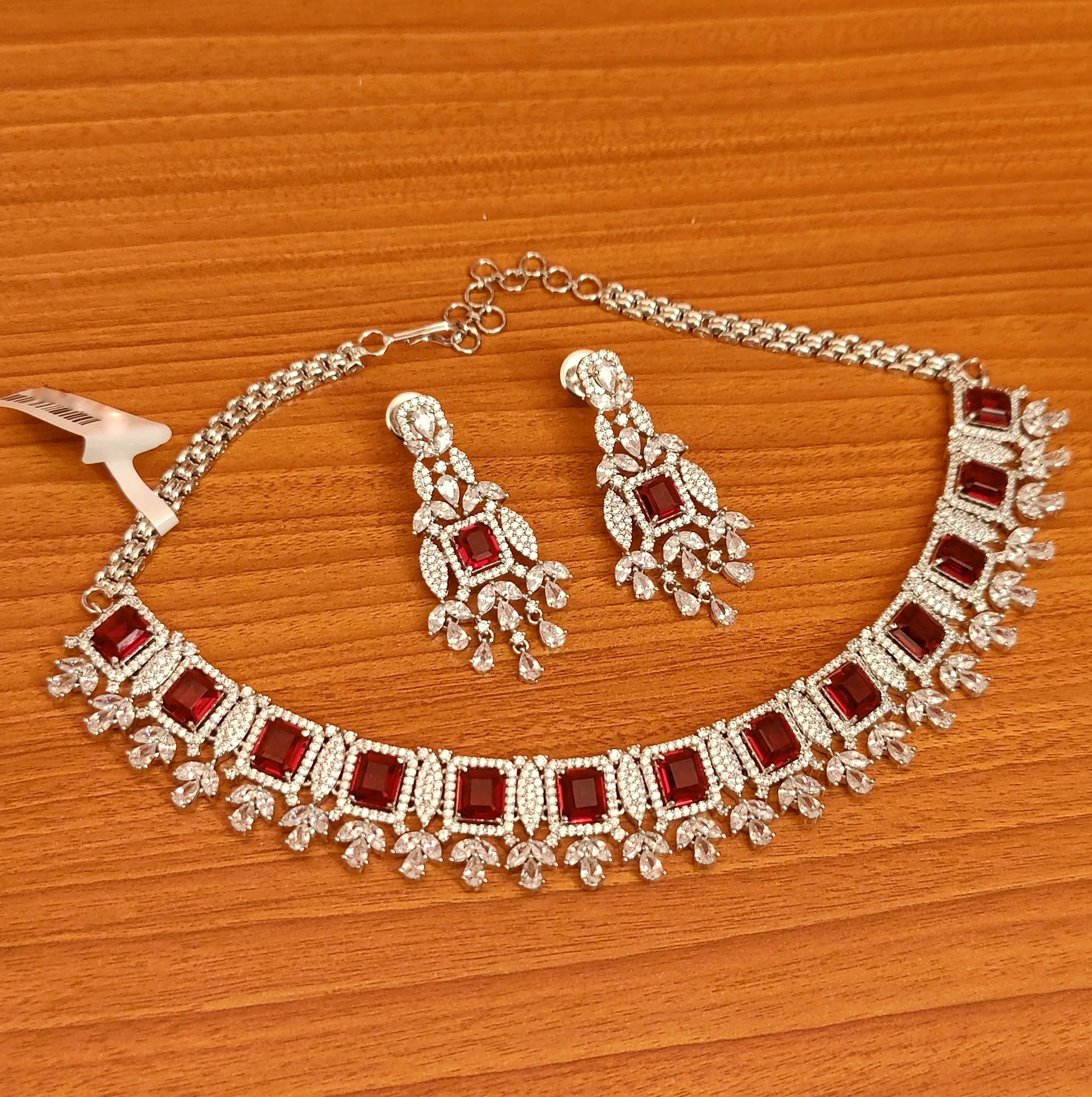 RUBY DIAMOND LOOK CZ STUDDED NECKLACE SET