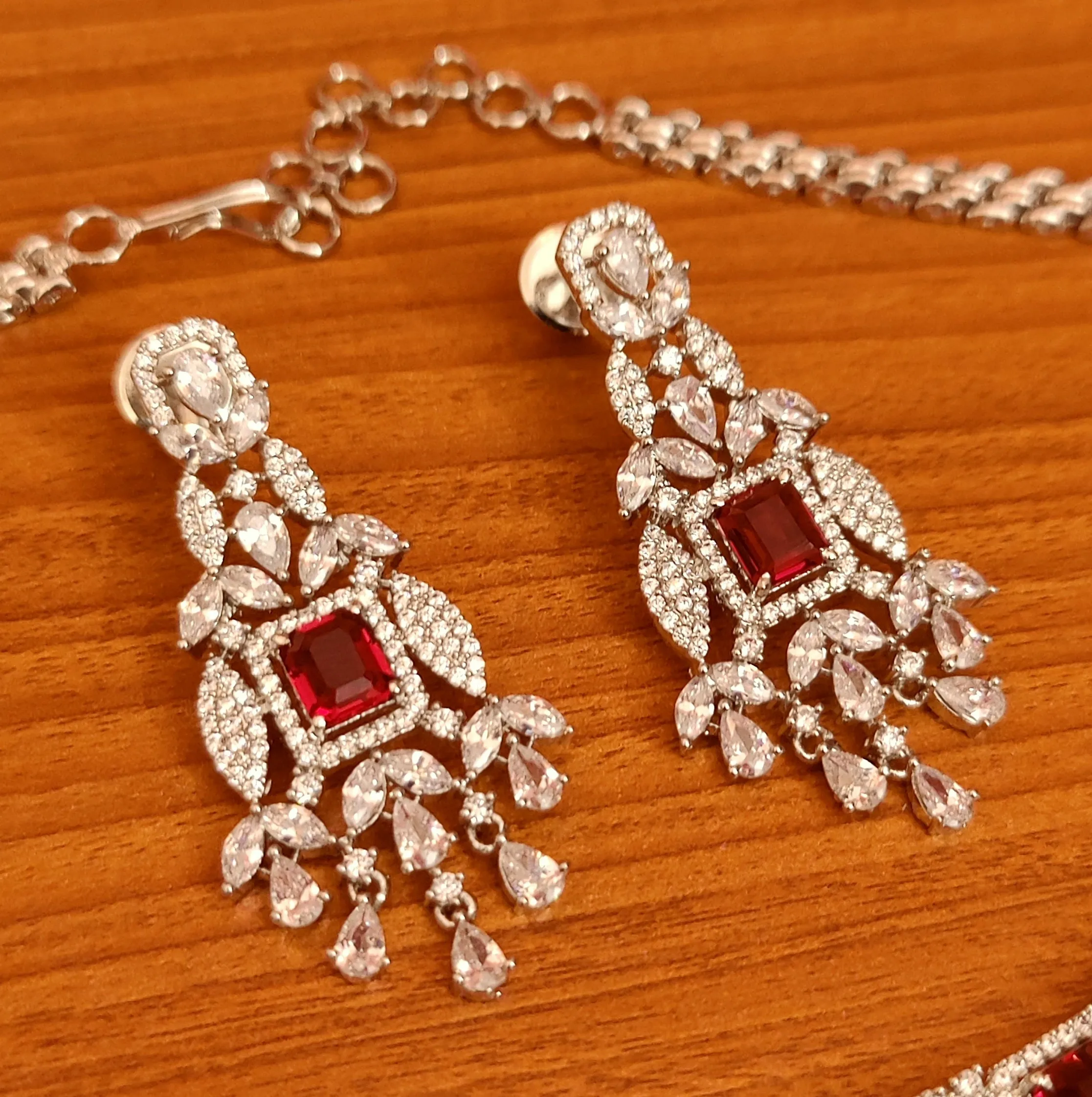 RUBY DIAMOND LOOK CZ STUDDED NECKLACE SET