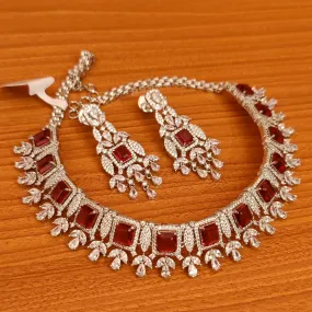 RUBY DIAMOND LOOK CZ STUDDED NECKLACE SET