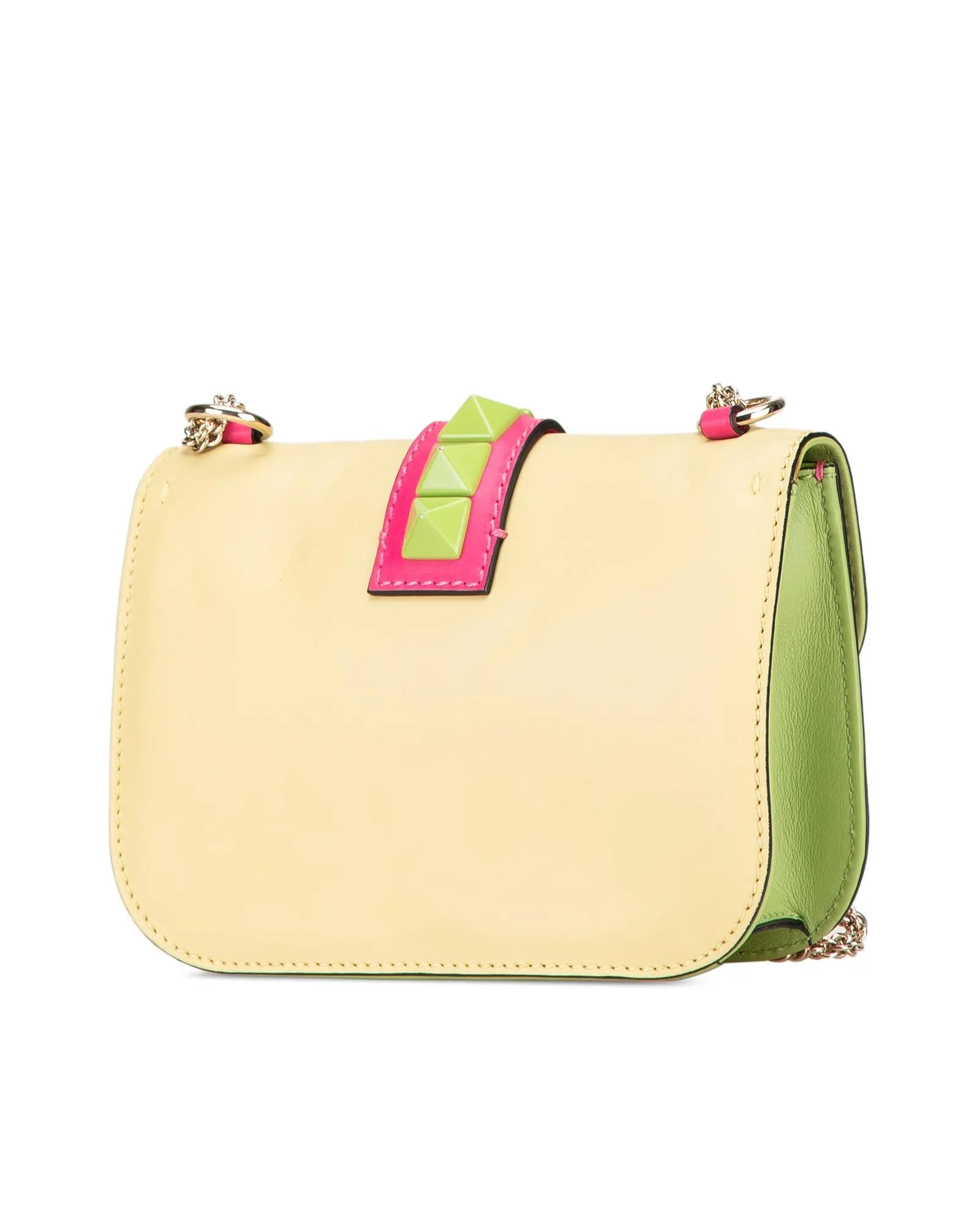 Small Tricolor Leather Rockstud Glam Lock Crossbody Bag