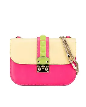 Small Tricolor Leather Rockstud Glam Lock Crossbody Bag
