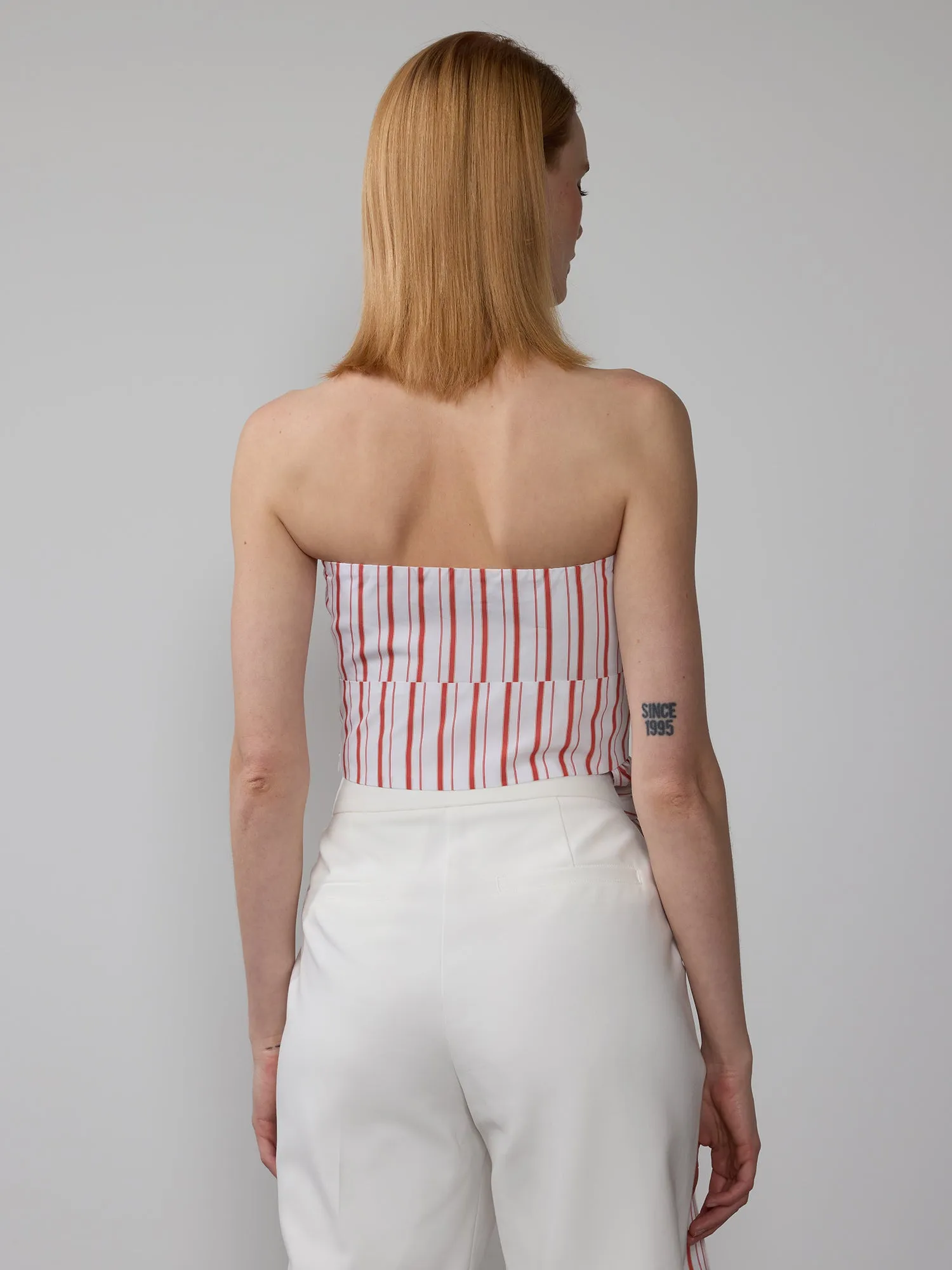 Strapless Stripe Tie Waist Top