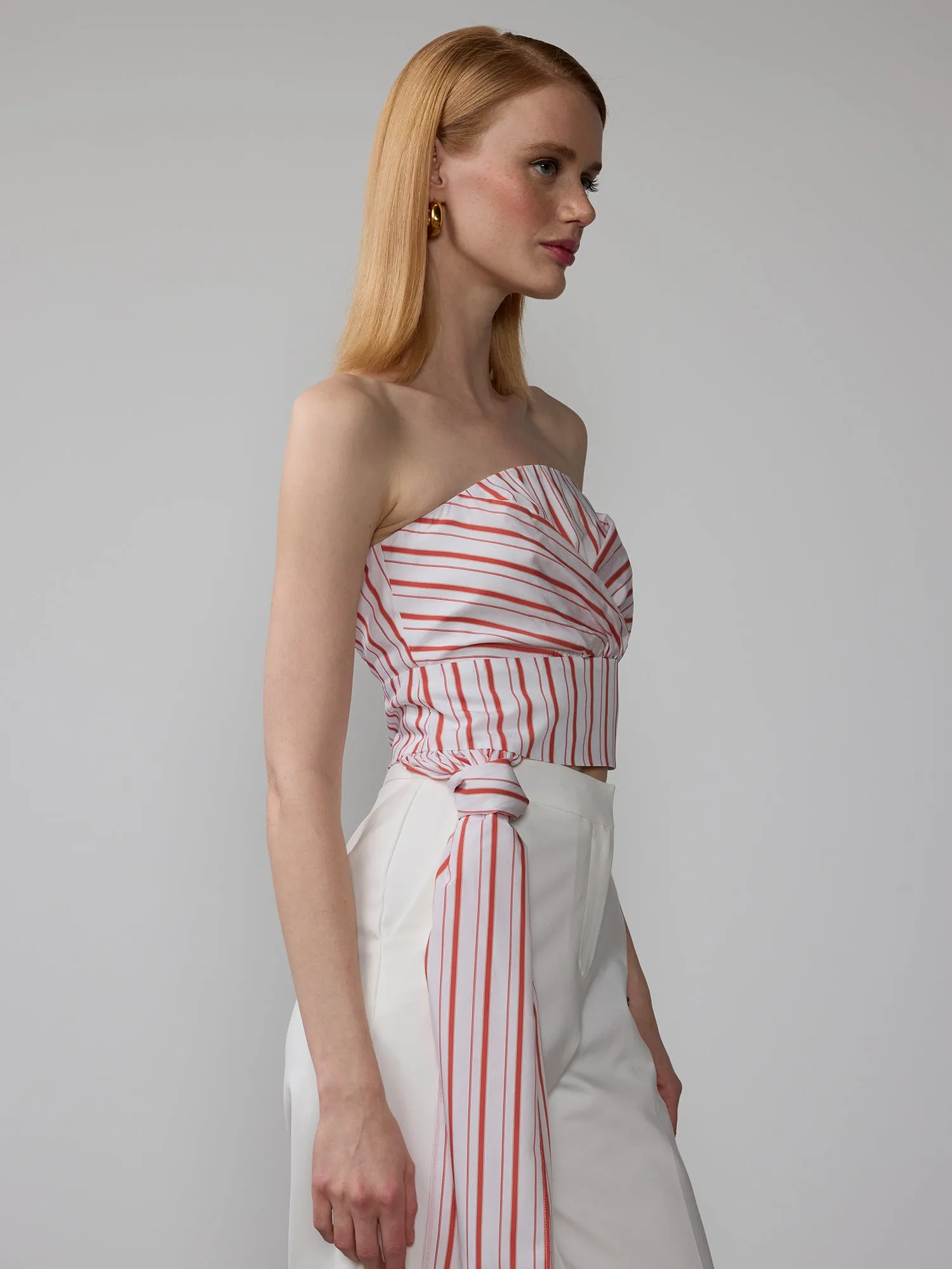 Strapless Stripe Tie Waist Top