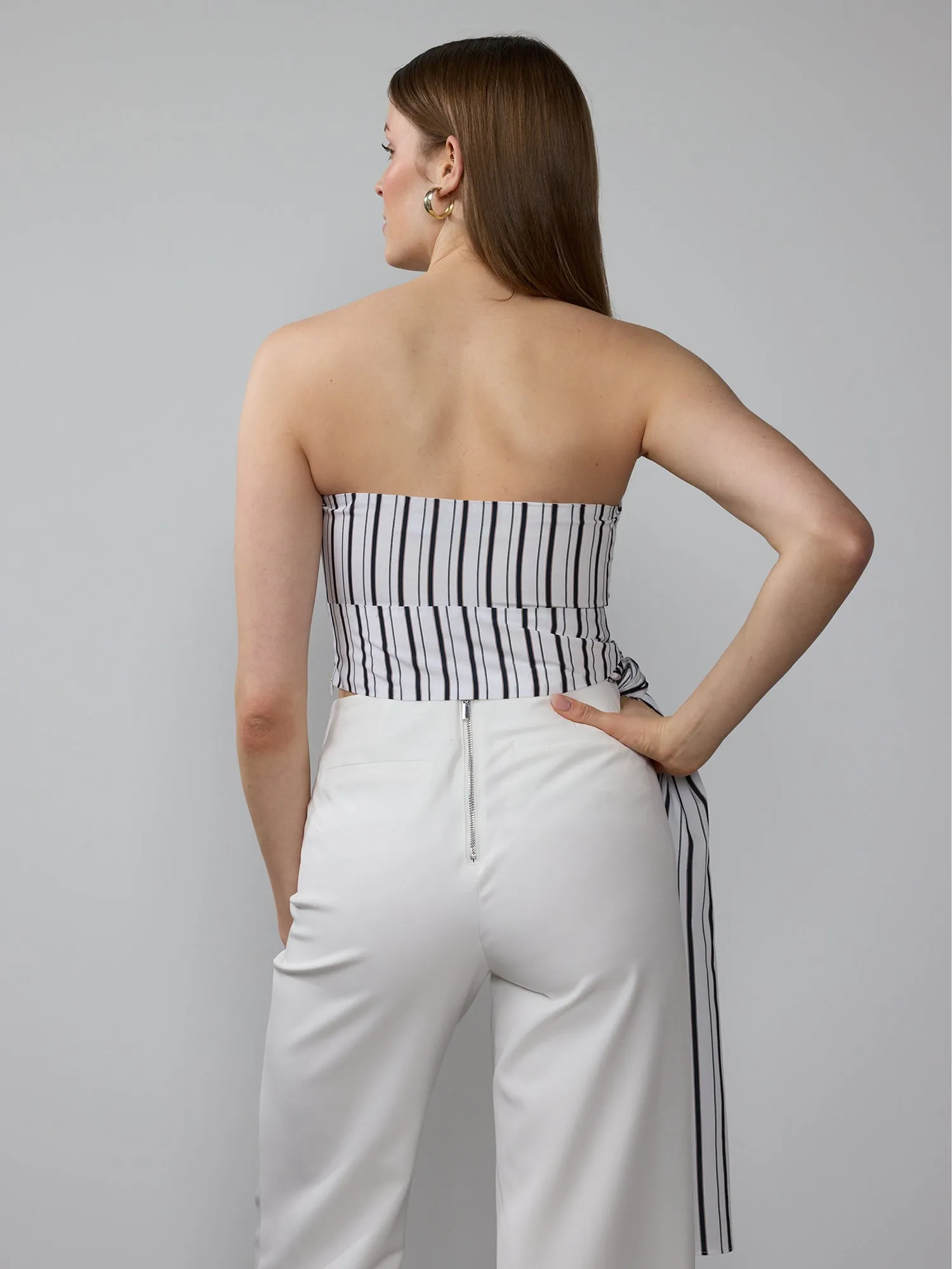 Strapless Stripe Tie Waist Top