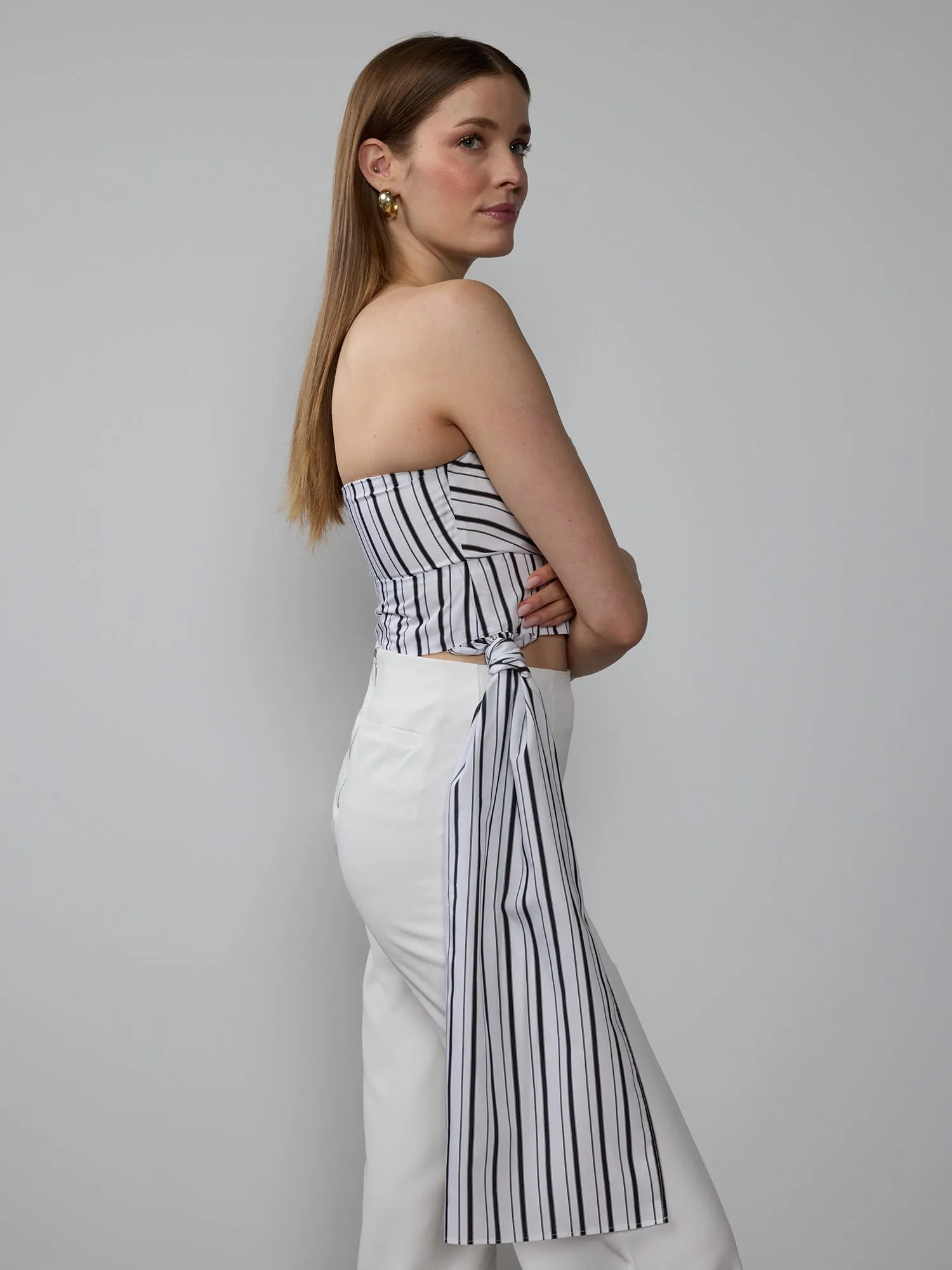 Strapless Stripe Tie Waist Top
