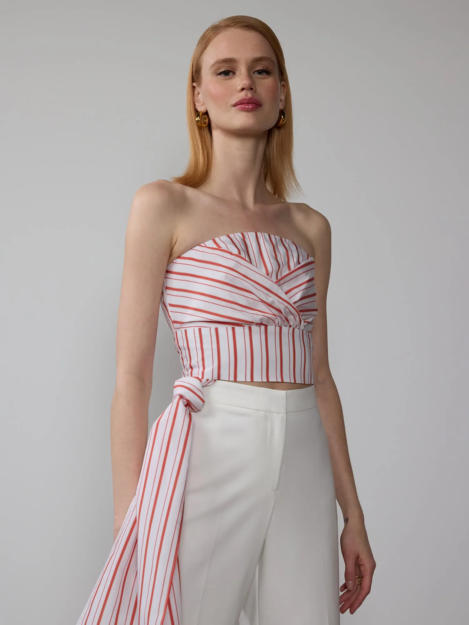 Strapless Stripe Tie Waist Top