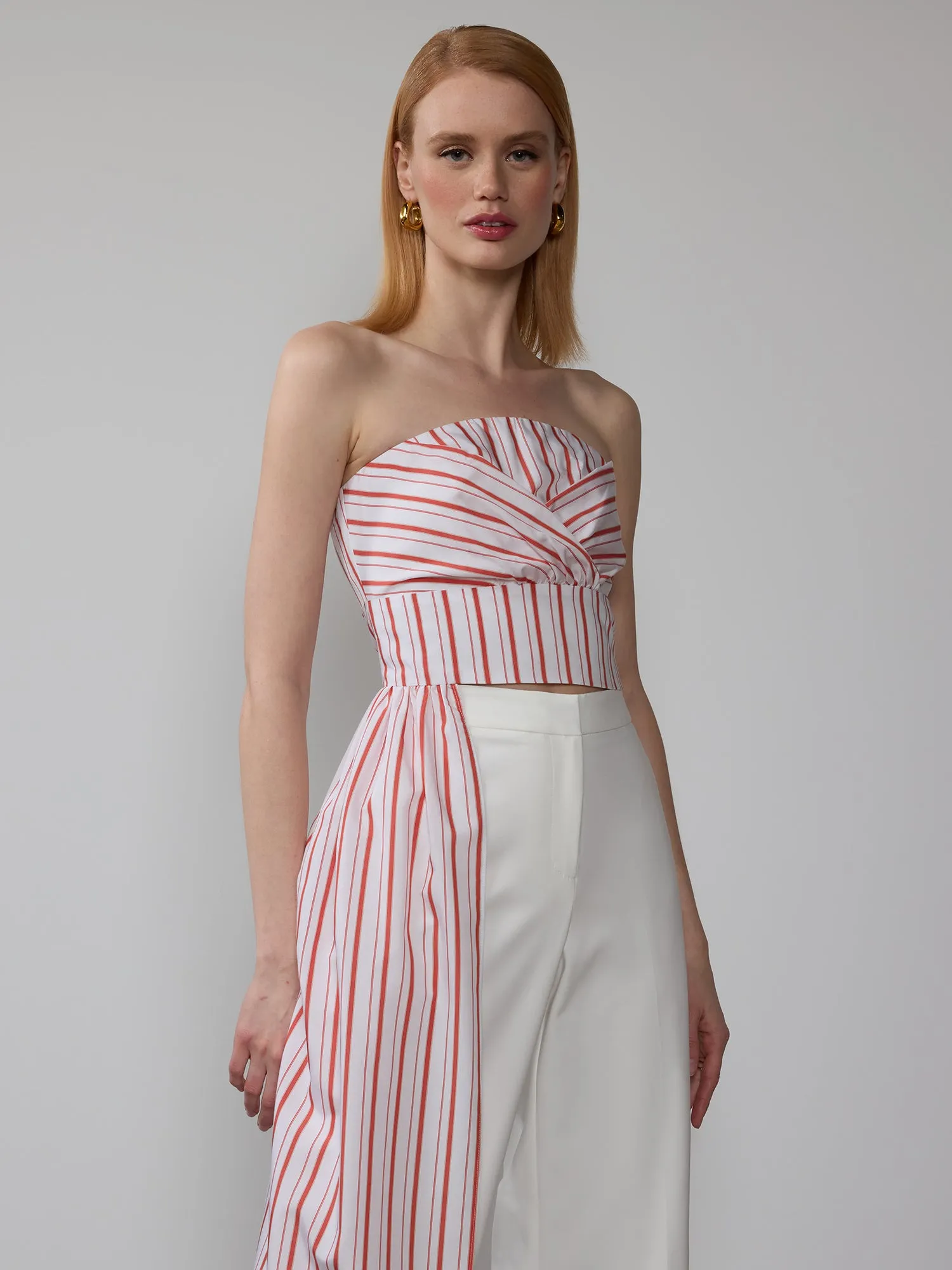 Strapless Stripe Tie Waist Top