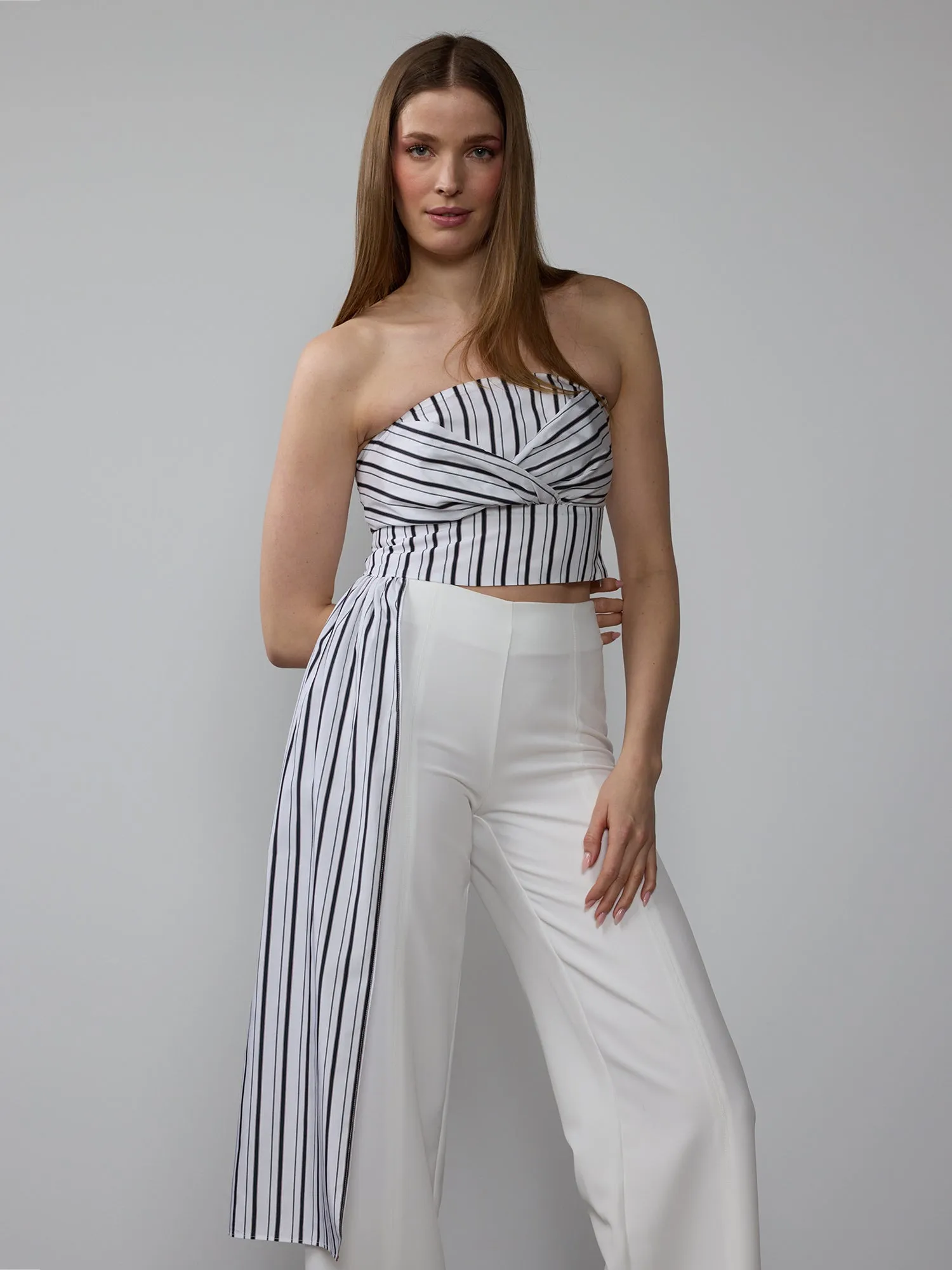 Strapless Stripe Tie Waist Top