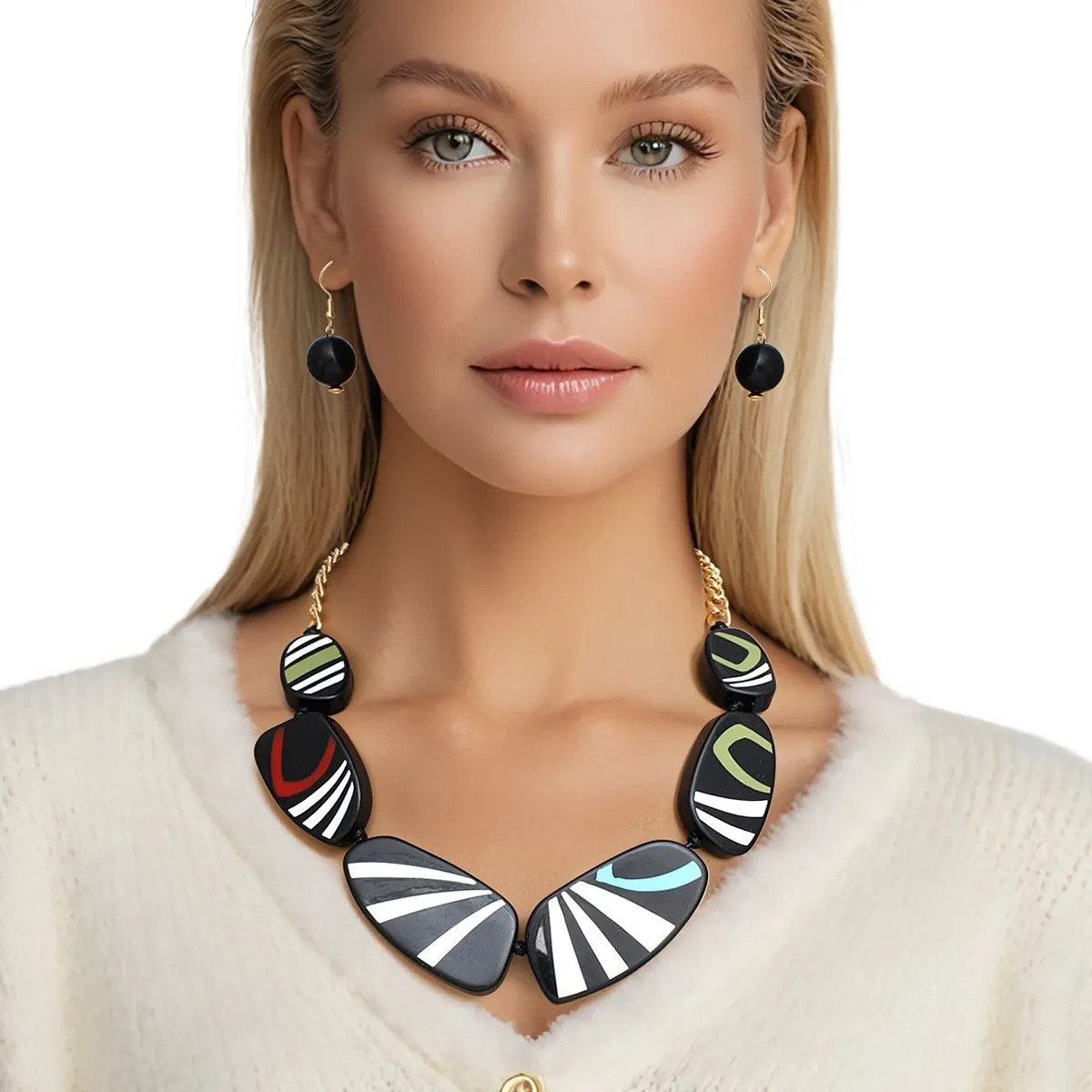 Vintage Black Striped Necklace Set