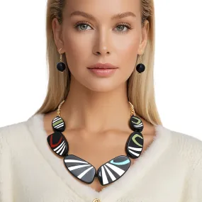 Vintage Black Striped Necklace Set