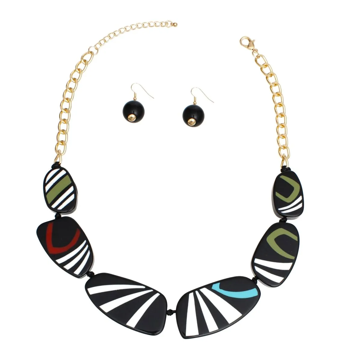 Vintage Black Striped Necklace Set