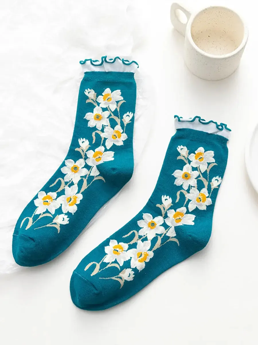 Women Flower Artsy Lacework Socks