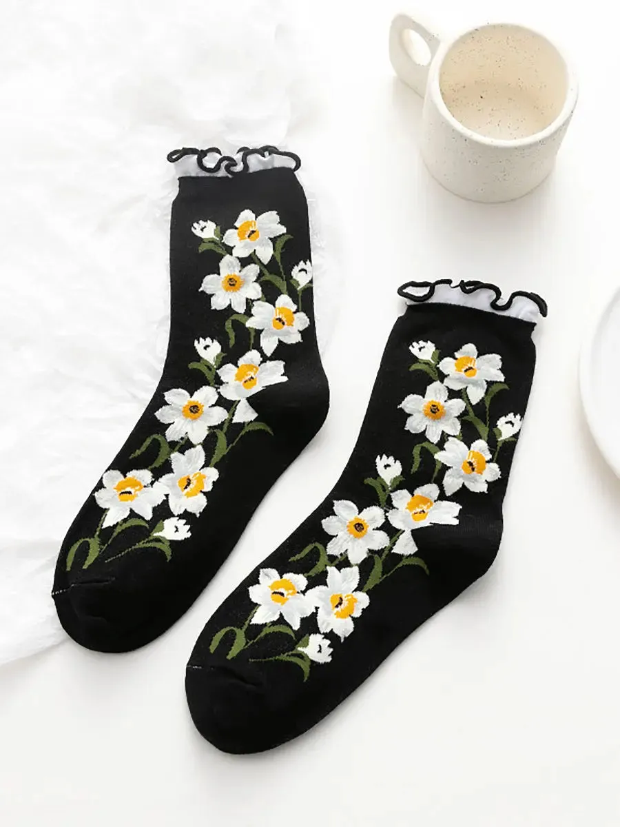 Women Flower Artsy Lacework Socks