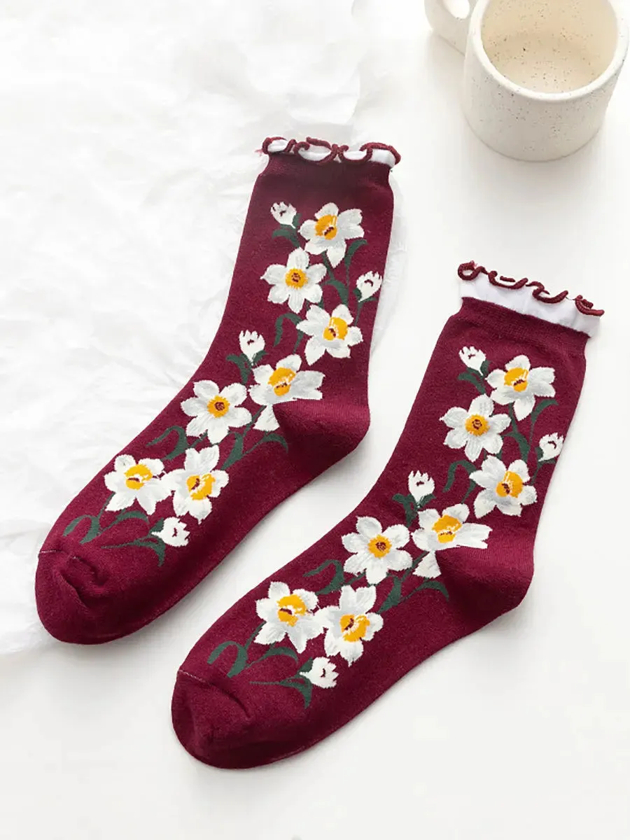 Women Flower Artsy Lacework Socks