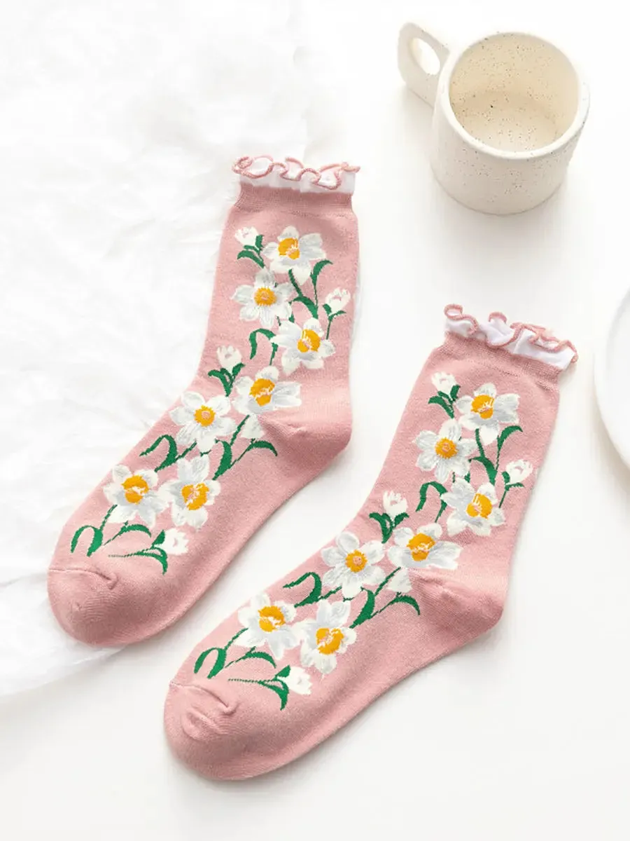 Women Flower Artsy Lacework Socks