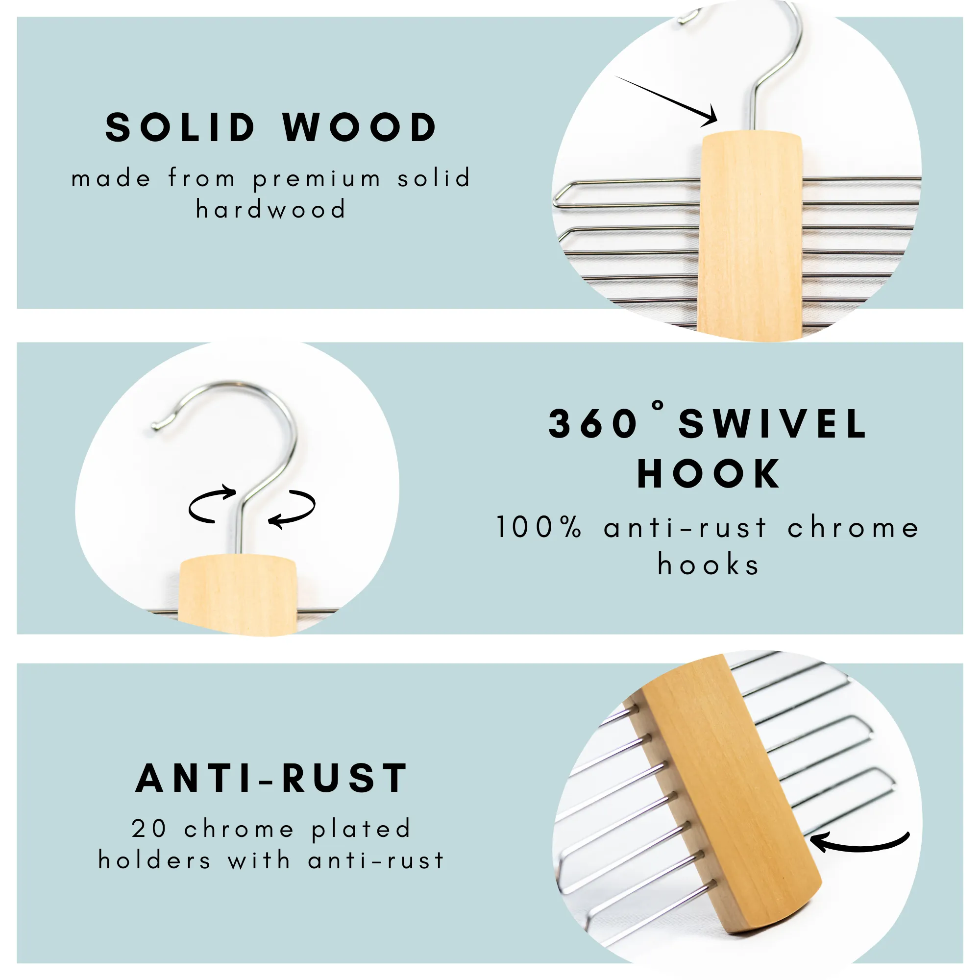 Wood Tie Hanger with 20 Holders (Natural)