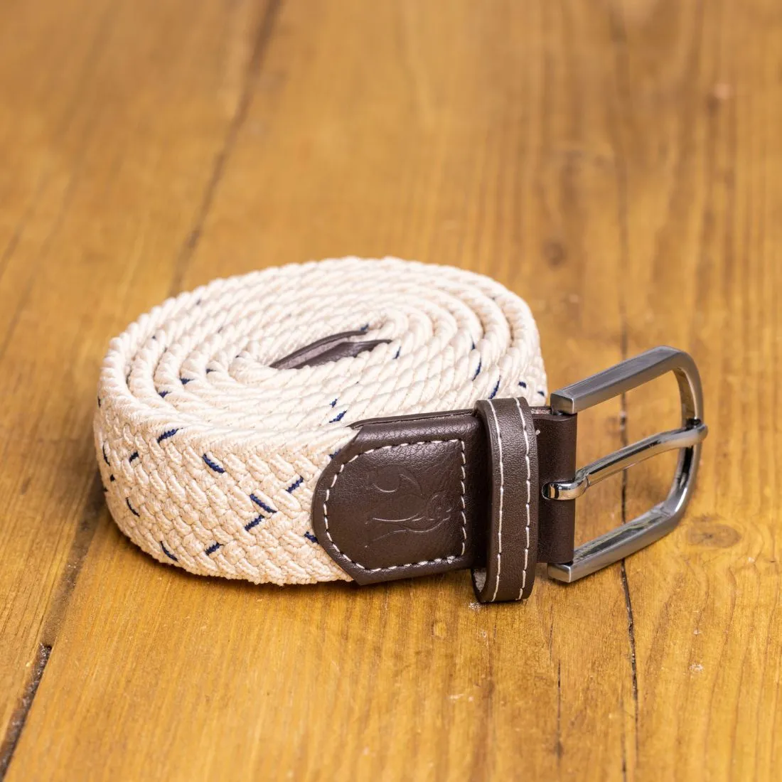 Woven Belt - Cream & Blue Dot