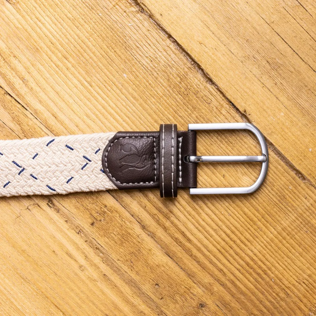 Woven Belt - Cream & Blue Dot