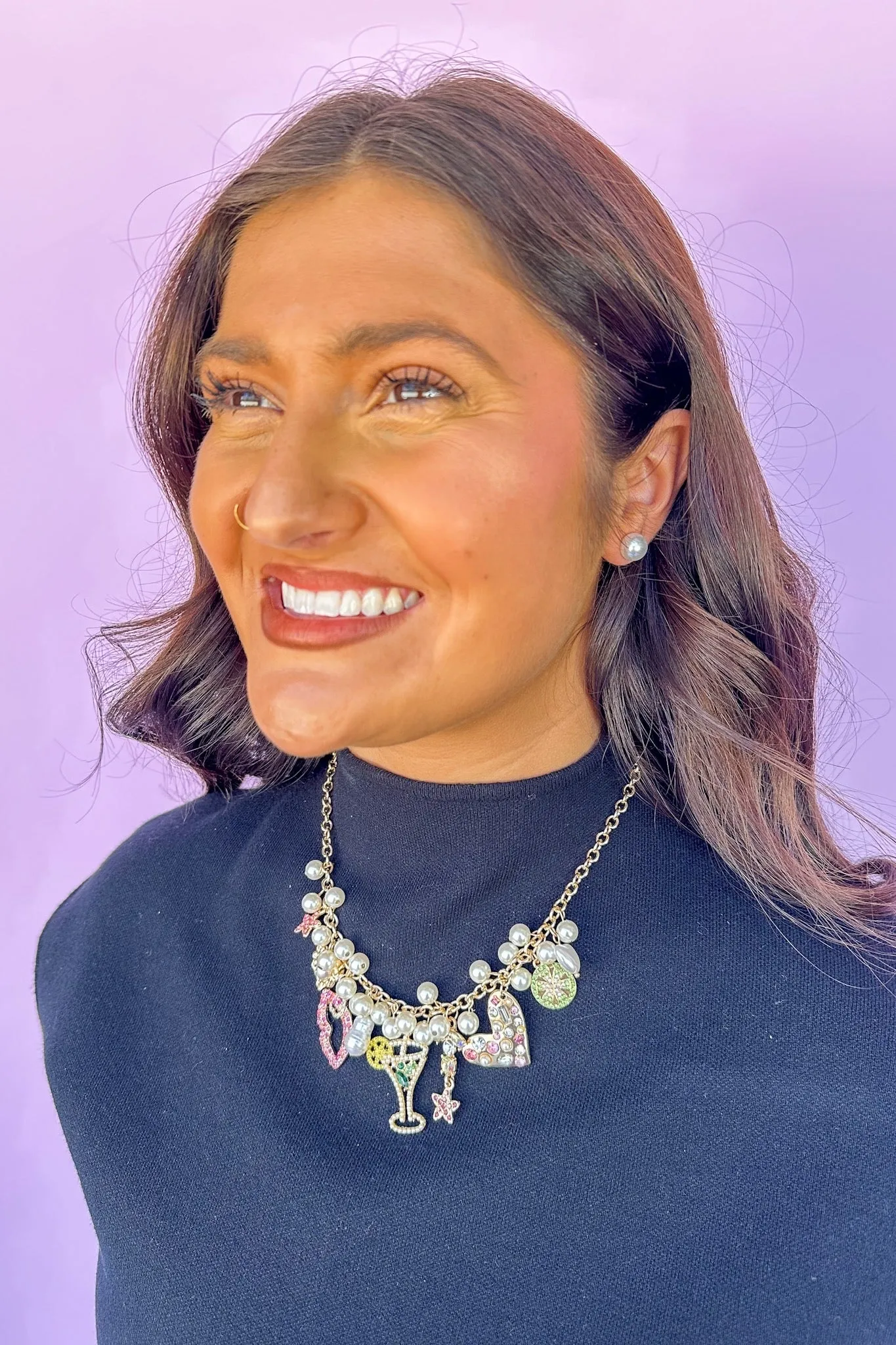 You Had Me At Martini Pearl Charm Necklace & Earring Set